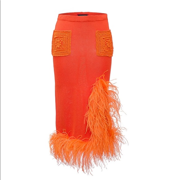 Andreeva Orange Knit Skirt With Feathers - Picture 4 of 5
